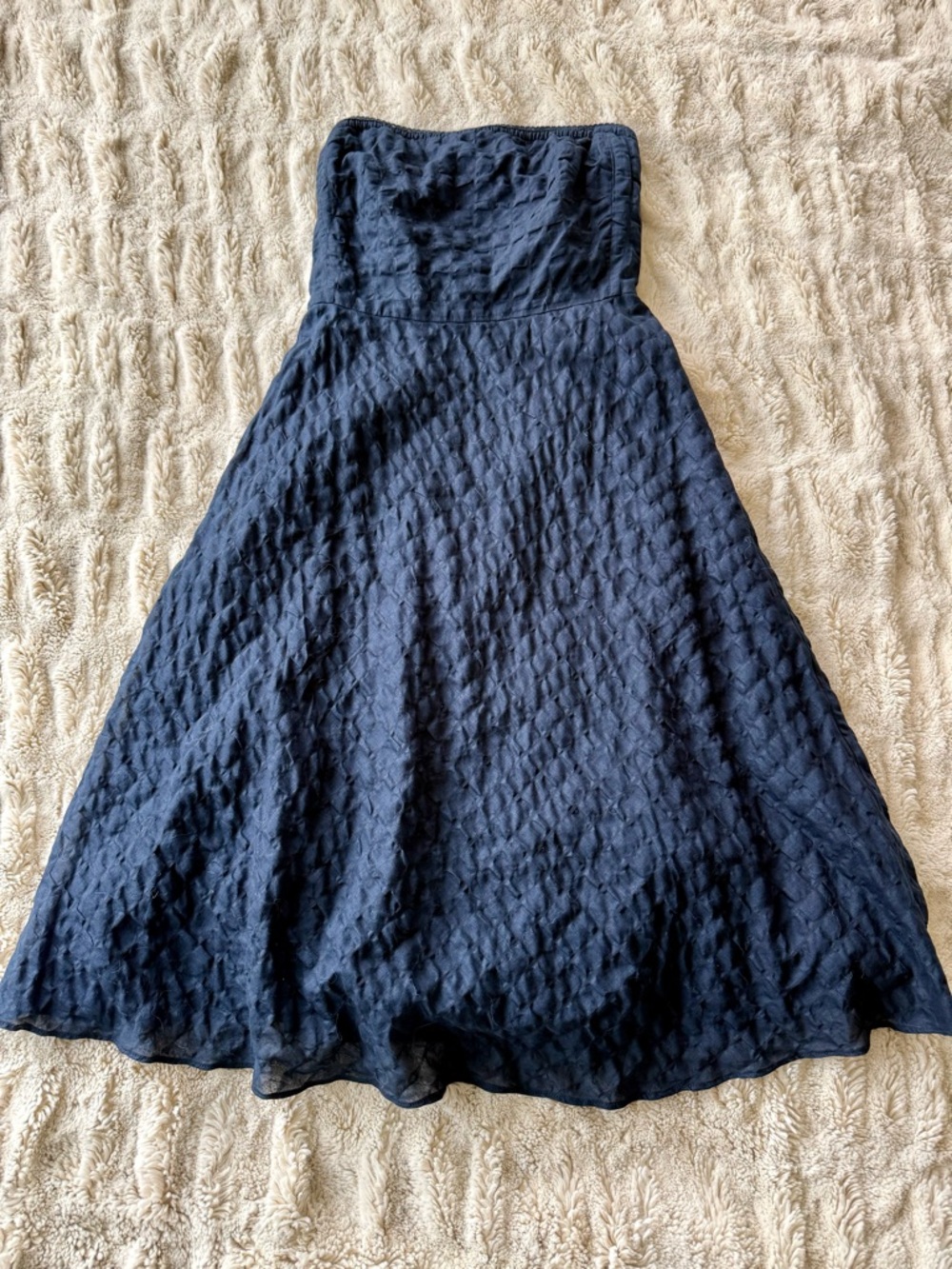 Vintage J. Crew Navy Strapless Textured A-Line Gown